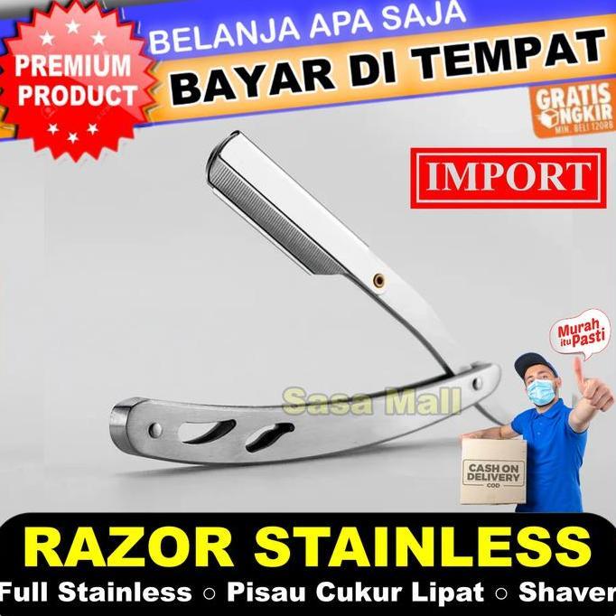 Pisau Cukur Lipat Besi Full Stainless Steel Razor Stainless Blade Manual Shaver Alat Cukur Silet Jen