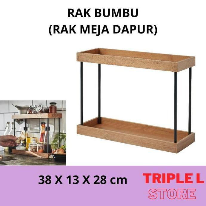 TERLARIS RAK BUMBU DAPUR KAYU SERBAGUNA PENGATUR MEJA MAKAN DAPUR 2 TINGKAT