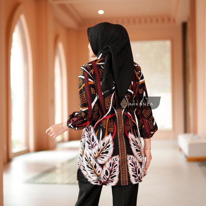BATIK ARKANZA Baju Tunik Motif Handaru Hitam Wanita Premium Katun