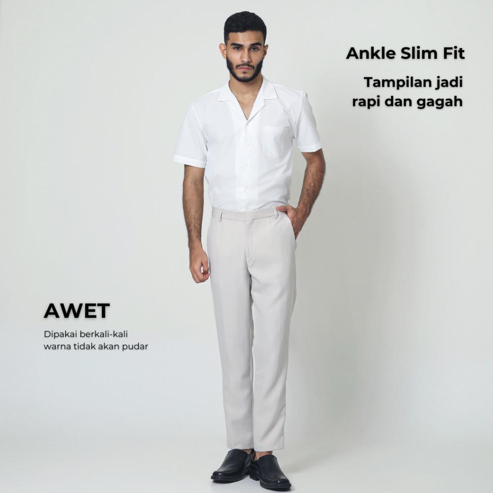 DISKON ALMANO Formal Ankle Pants Cream / Celana Formal Kantor Slim Fit Panjang Pria Krem