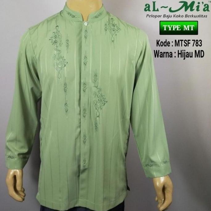 2022 Baju koko pria al mia MT lengan panjang hijau muda 100% original