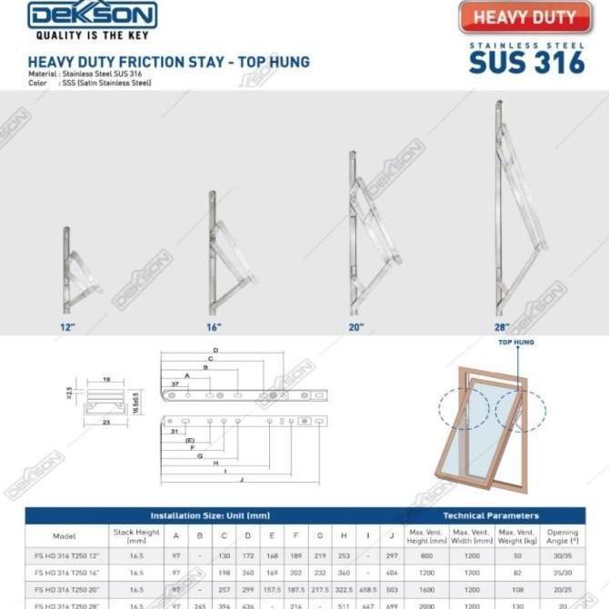Engsel Jendela Casement Friction Stay Dekkson FS HD T250 22/16/12 inch