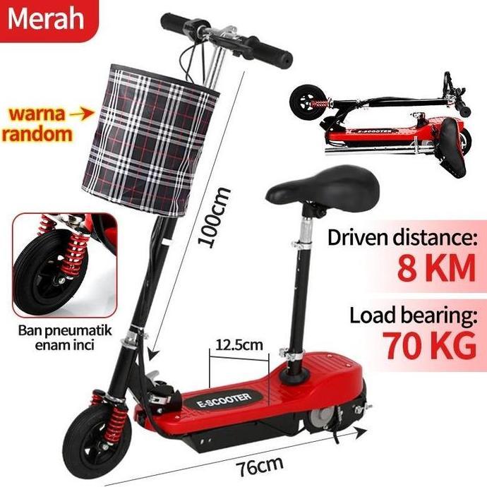 PARANE Skuter Listrik Dewasa Lipat Portable - Kecepatan 15KM/Jam, Baterai 4.5AH Tahan Lama, Cocok un