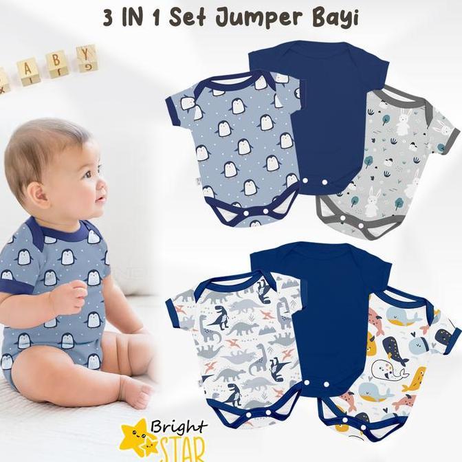 Jumpsuit Bayi Jumper Bayi 3in1 BRIGHT STAR Baju Bayi Perempuan Laki Laki Jumper Bayi Baru Lahir Set 