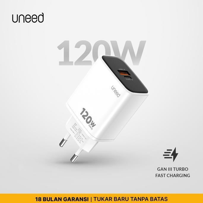UNEED GaN 3 Charger 120W Super VOOC HyperCharge 2 Port PD 3.0 QC 3.0 PPS Fast Charging UCH437