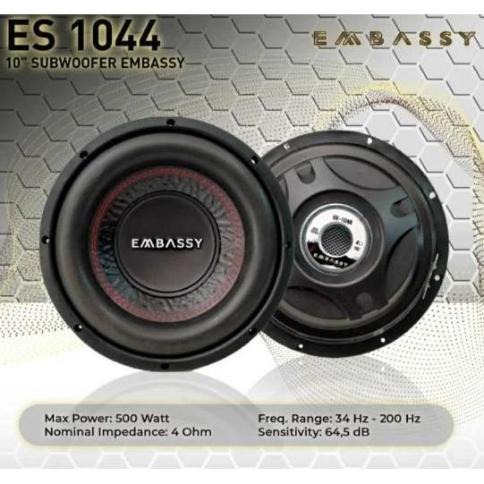 BEBAS ONGKIR - Embassy Subwoofer 10 Inch ES-1044 Double Coil Speaker Mobil 500 Watt 4 Ohm 34Hz-200Hz
