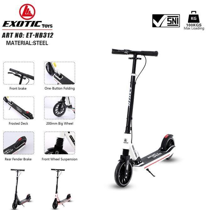 Exotic Toys Scooter Skuter Exotic By Pacific Bike Hb312 W/Susp Roda Pu Besar 200Mm Mudah Lipat Rem F