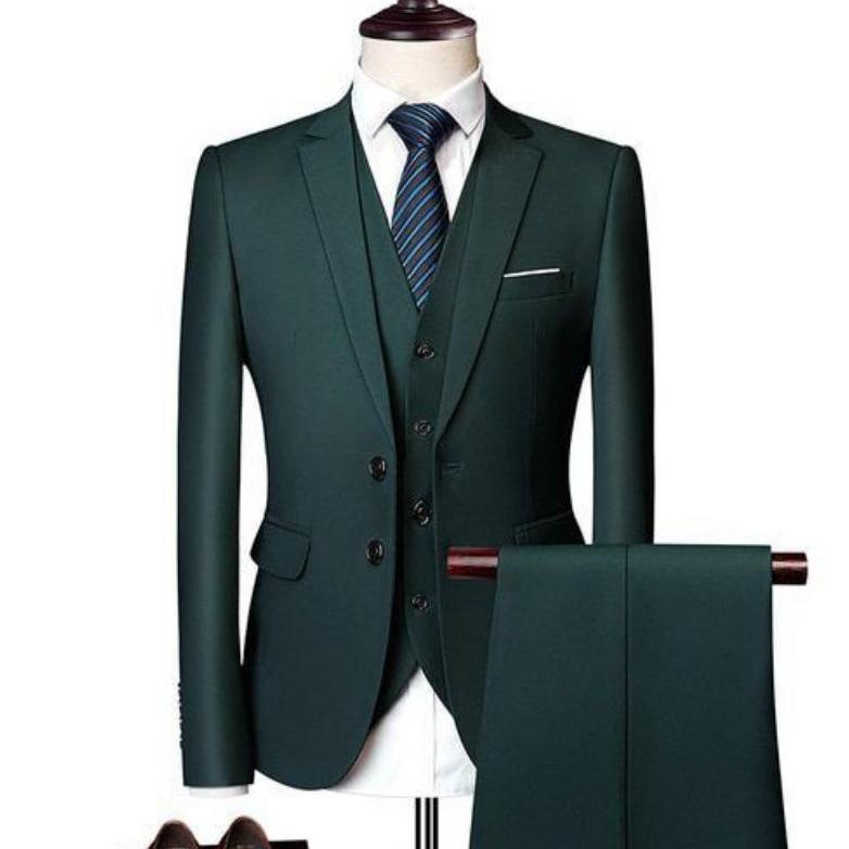 setelan jas formal pria/set jas kantor/set jas wedding/setelan jas pria warna hijau botol
