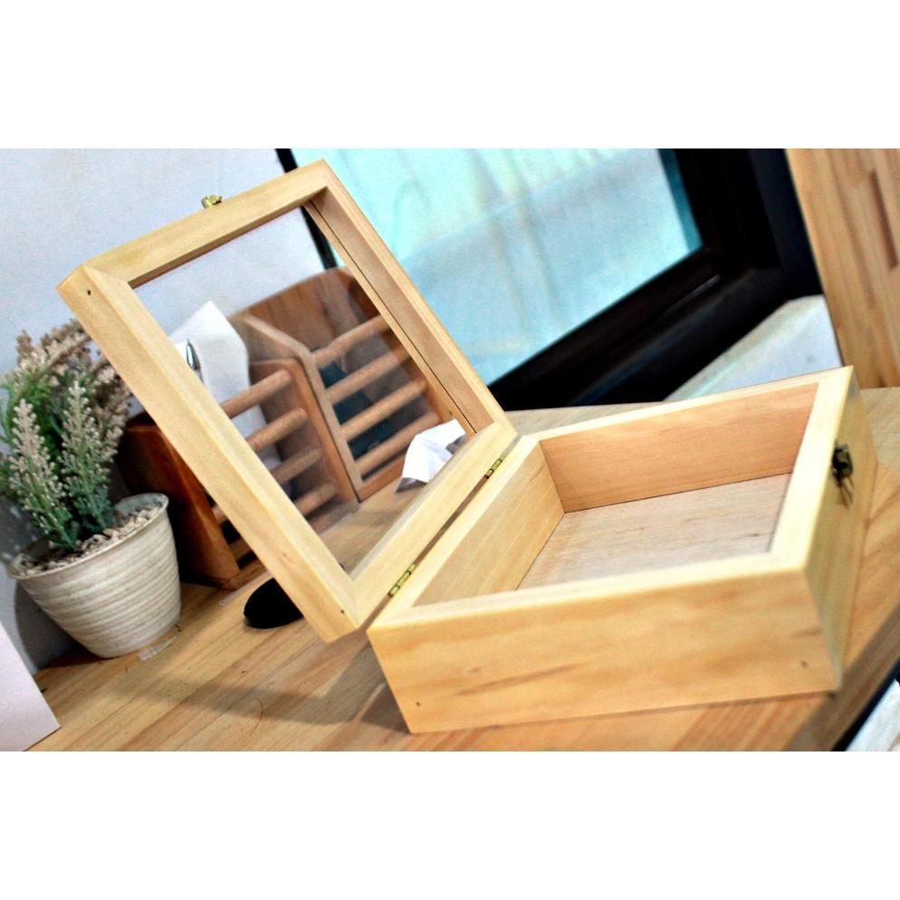 Kotak box kayu akrilik ukuran 30x30x10cm