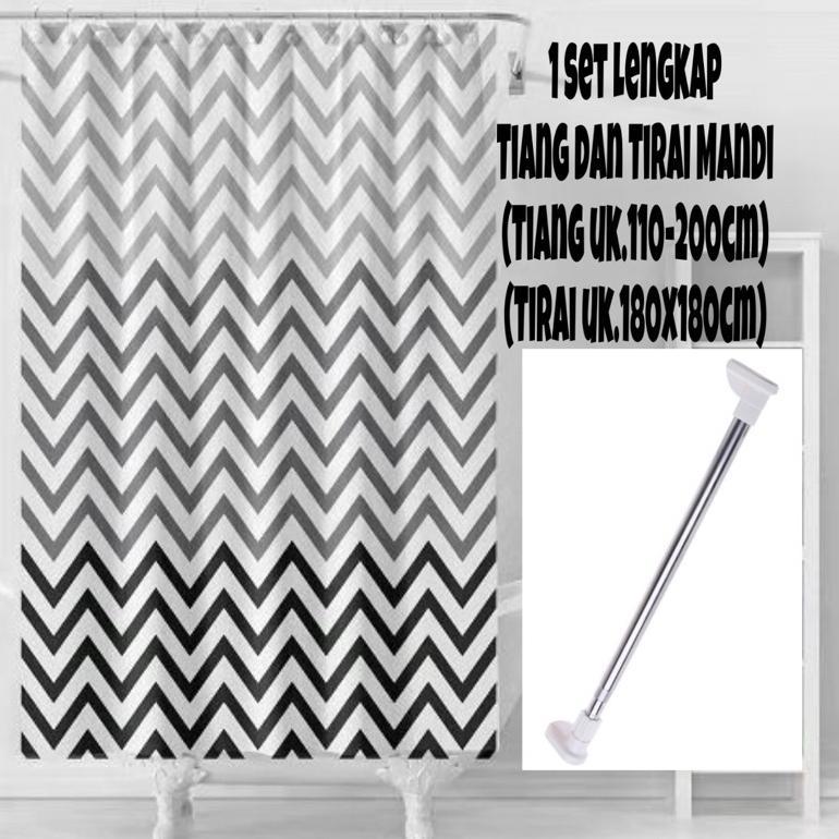 (1 set) Tirai kamar mandi plus Tiang kamar mandi / Tiang gorden+Tirai shower curtain