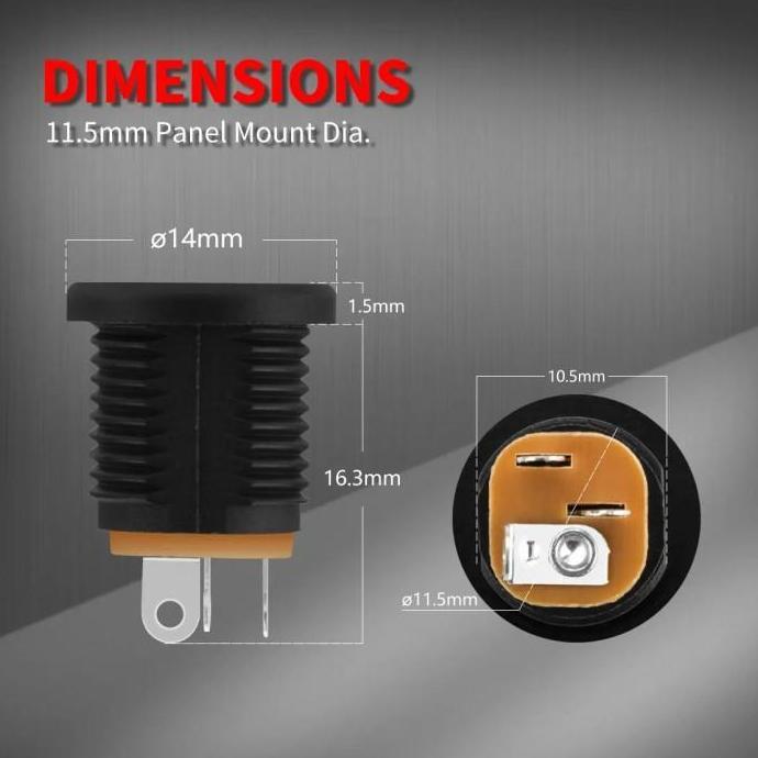 DC-022Y Yellow Female Socket Jack DC 5.5mm x 2.1mm DC-022 Panel Mounting Connector
