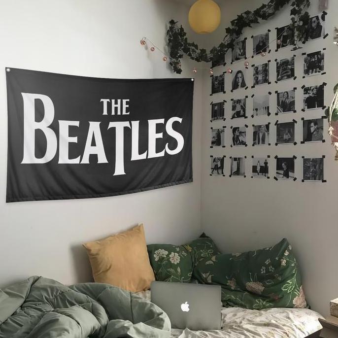 Nazhifa Printing - Poster Kain The Beatles, Bendera, Tapestry, Pajangan Dinding, Bahan Satin Peles, 