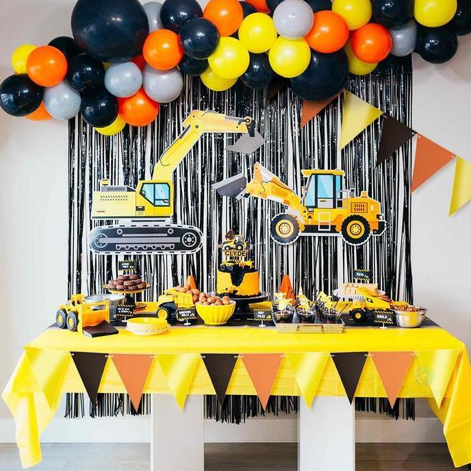 1 Set Bendera Spanduk Ulang Tahun Segitiga Kuning Oranye Untuk Dekorasi Pesta Ulang Tahun Konstruksi