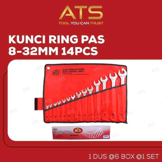 Ready Kunci Ring Pas Set ATS 14 Pcs (8-32mm) - ATS Kunci Ring Pas Set Tebal 14 Pcs