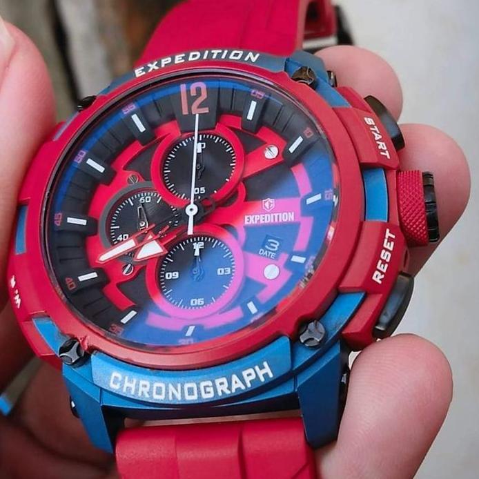JAM TANGAN PRIA EXPEDITION E6781 E 6781 RED TOMBOL BLACK ORIGINAL