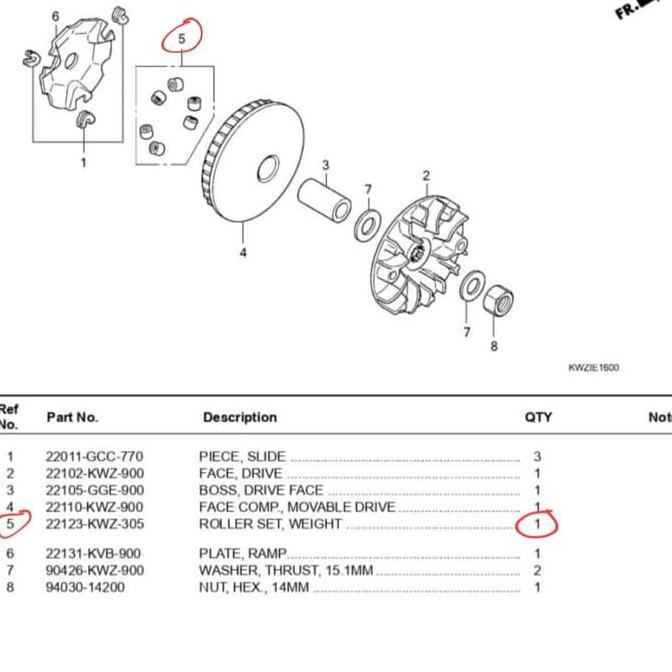 22123-KWZ-305 : ROLLER SET REVO AT / ROLLER SET WEIGHT REVO AT ORIGINAL HONDA MOTOR CO.,LTD MADE IN 