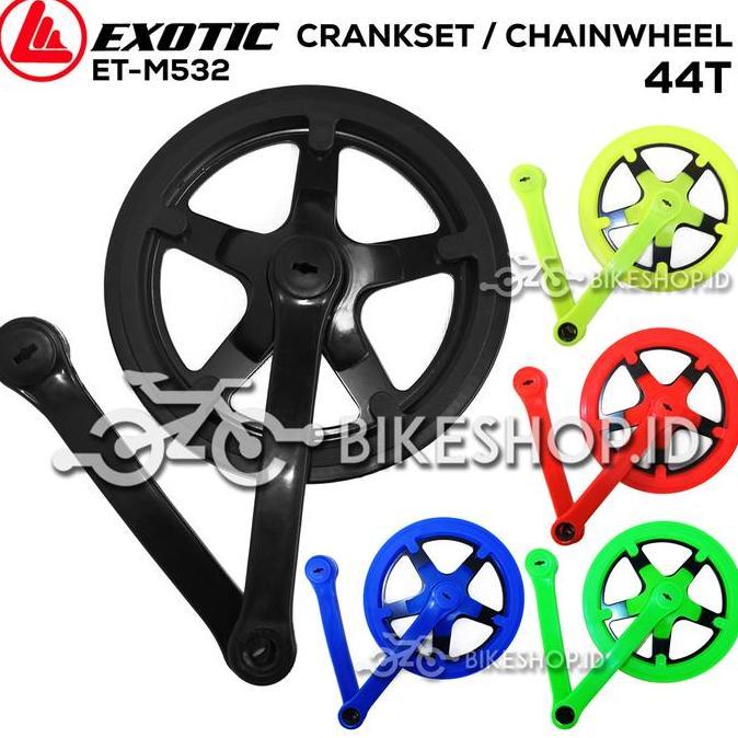 Gir Gear Crank Sepeda 44T Single 1 Susun Lipat Minion MTB Fixie Warna As Kotak Exotic Hitam Biru Mer