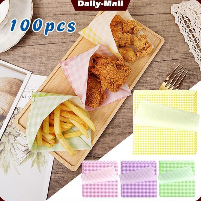 ZASSAT 100 Pcs Kertas Roti Motif Kertas Bento Baking Paper Wax Kertas Bungkus
