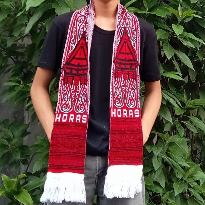 STOLA/SYAL - SELENDANG BAHAN RAJUT MOTIF ETNIK BATAK - souvenir batak GT
