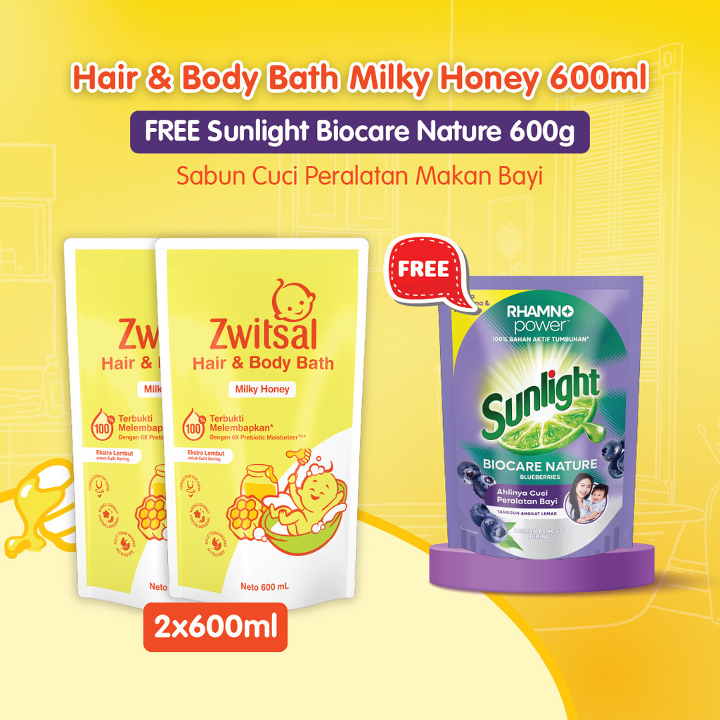 Buy 2 Zwitsal Baby Bath Hair & Body Milky Honey 600ml Sabun Bayi GET Sunlight Biocare Nature Sabun C