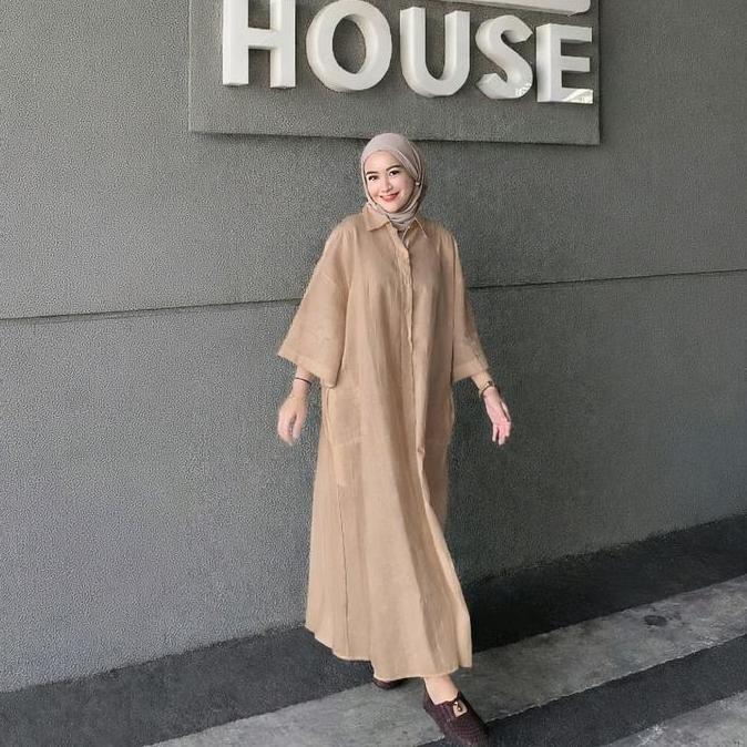 PALING MURAH Nasha Long Tunik Outer Atasan Wanita Polos Casual Kerah Kemeja Full Kancing Aktif Lenga
