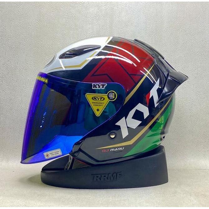 KYT DJ MARU ALL MOTIF KACA BLUE FREE SPOILER 2D & 3D - HELM KYT ORI DOT SNI HALF F UNTUK COWOK DAN C