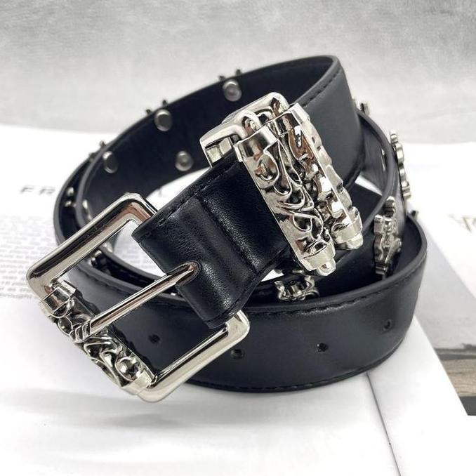 LOGPEF Sabuk Kulit Gothic Couple Chrome Hearts Style Desain Rivet  Lubang Unik Cocok Jeans