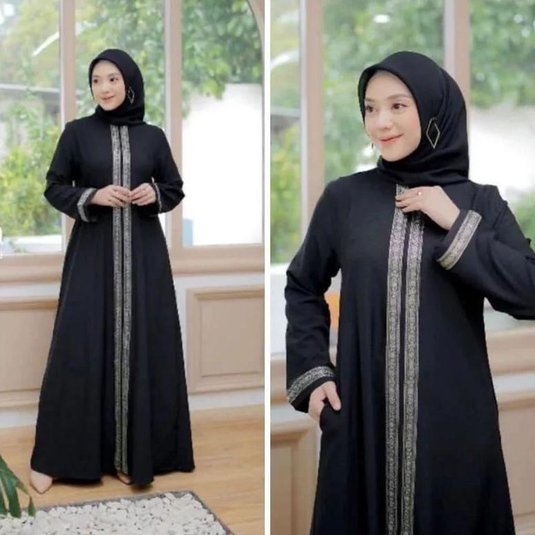 Banting Harga Gamis Hitam Dengan Hiasan Emas/Gamis Abaya Turkey Ful Renda Bordir Kekinian/Gamis Turk