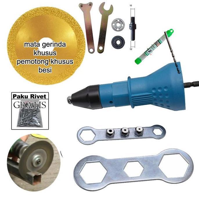 IYLBISC Adaptor Bor Elektrik Gerinda & Tang Rivet Paket Lengkap Mata Gerinda Pemotong Besi Baja Reba