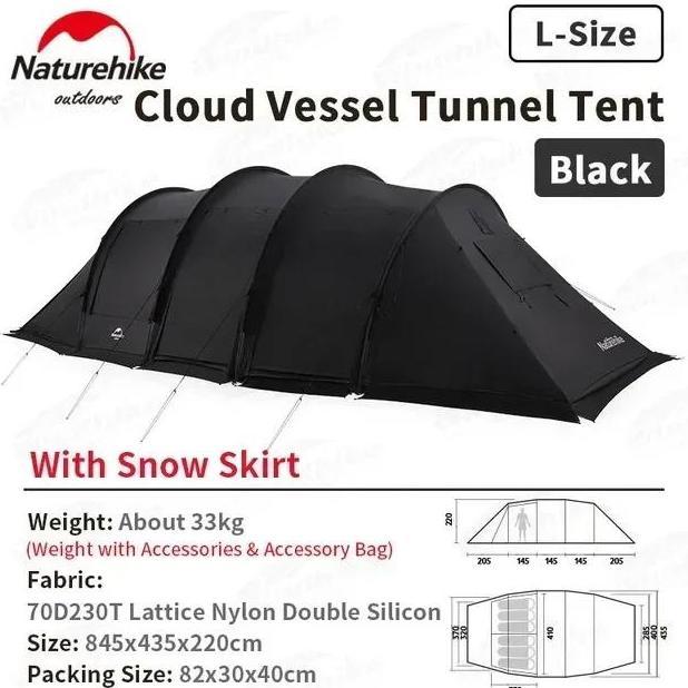 Tenda Naturehike Cloud Vessel Black 4 Frame Fulset NH20ZP015 Glamping Tenda Camping Besar Keluarga G