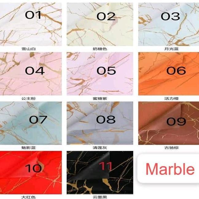 (10 lembar) Kertas Buket Cellophane Motif Marble / Cellophane Murah dan Berkualitas Plastik
