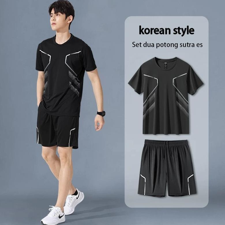 TERBARU Setelan kaos pria Korea style Selatan distro pria Cepat kering/sutra es olahraga new premium