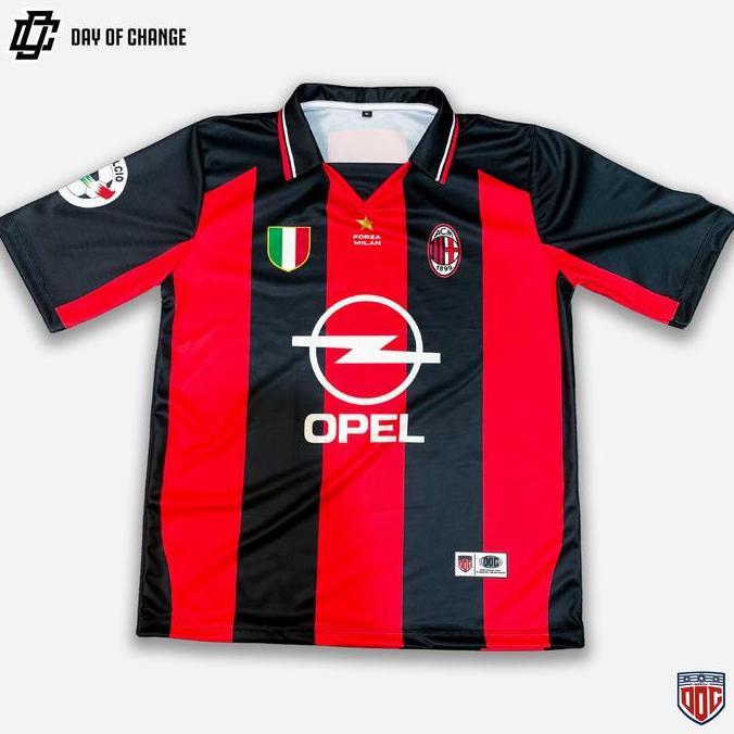 DOC Apparel Jersey Vintage AC Milan Merah Hitam Dryfit Milano Oversize Cool Fit Technology Baju Olah