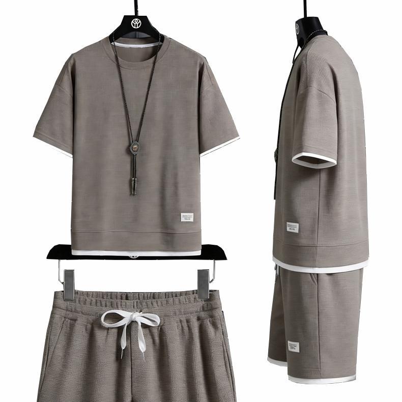 NEW PROMO celana pendek pria Baju Pantai Pria Satu Set Baju Oversize Pria Waffle Kaos Korea Style Pr