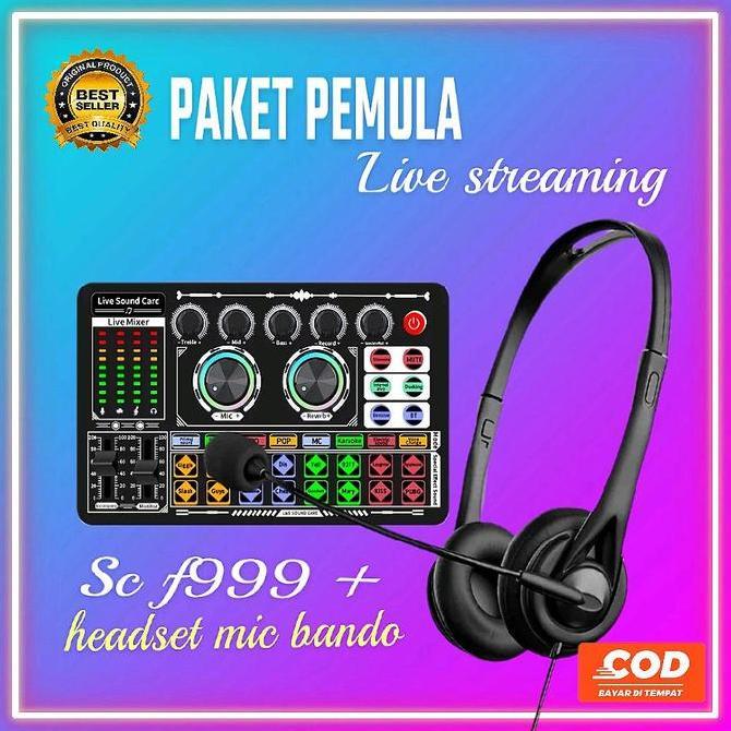 barkisanshop - paket lengkap live streaming pemula soundcard f999 dengan headset h111 / paket kompli