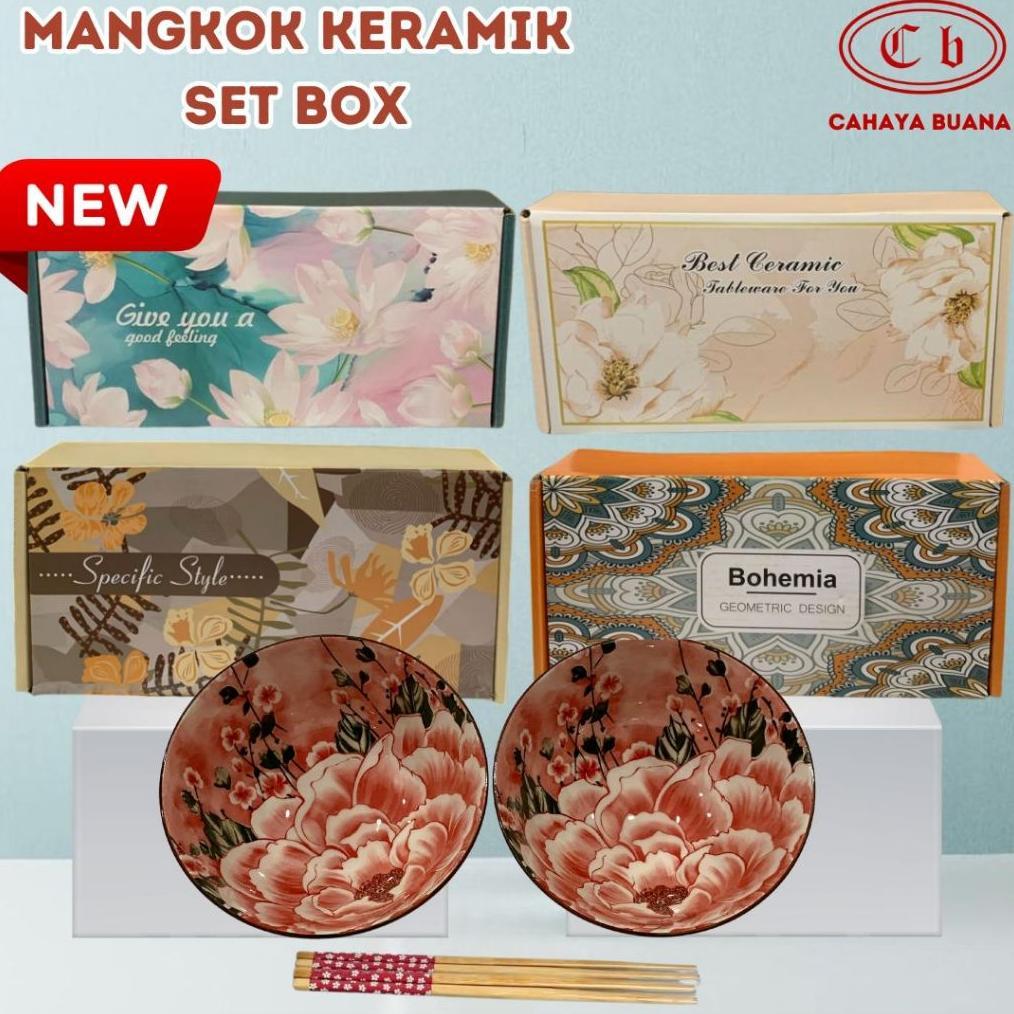 Best Seller Hampers Mangkok Keramik Set / 2 Mangkok + 2 Pasang Sumpit