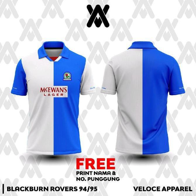 VELOCE JERSEY RETRO BLACKBURN ROVERS 1994/1995 FULLPRINTING FREE NAMA DAN NOMOR