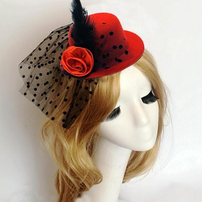 TENNIME Jepit Topi Hiasan Rambut Jaring Topi Fascinator Fascinator Hat Wedding  Topi Kecil Hiasan Ke