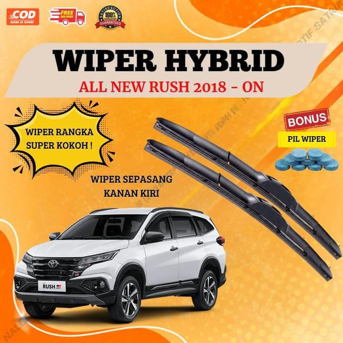 Wiper Mobil Hybrid All New Rush 2018-ON Wiper Rangka Hybrid Sepasang Kanan Kiri Bonus Sabun Air Wipe