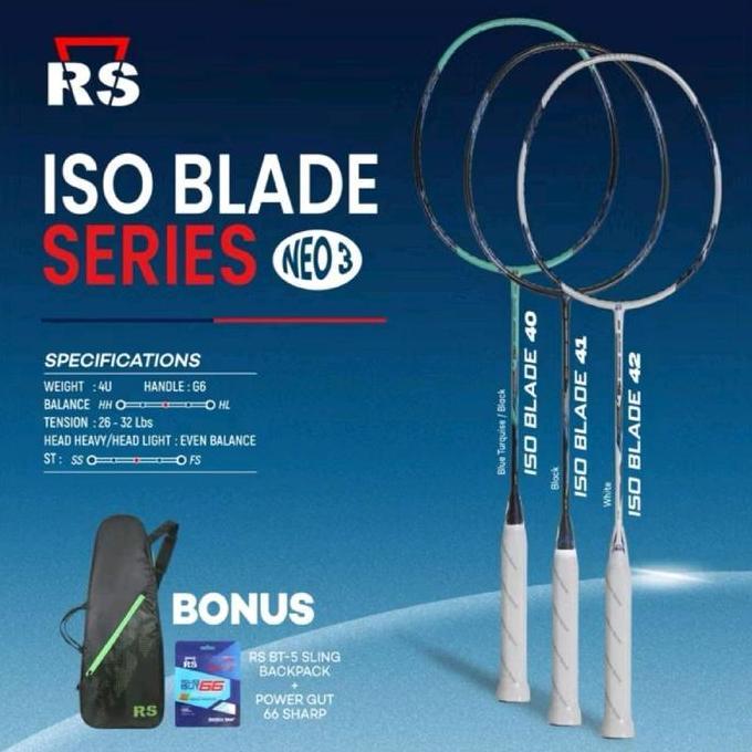 NEW Raket Badminton RS Iso Blade 40 41 42 Neo iii Original Bonus Senar