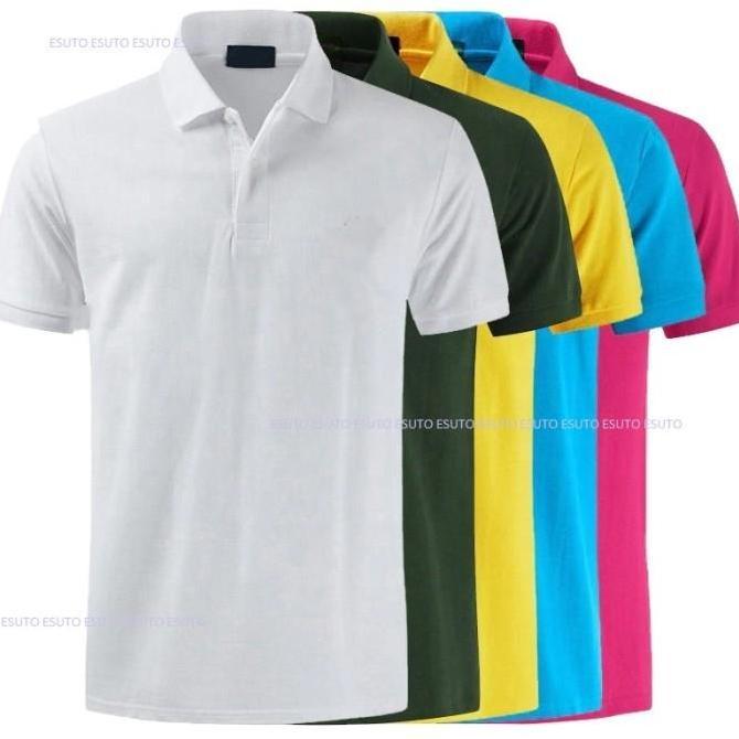 Kaos Polo Shirt Kerah Pria Polos Warna Kuning Merah Hitam Putih Biru Bahan Lakoste Pique Premium Uku
