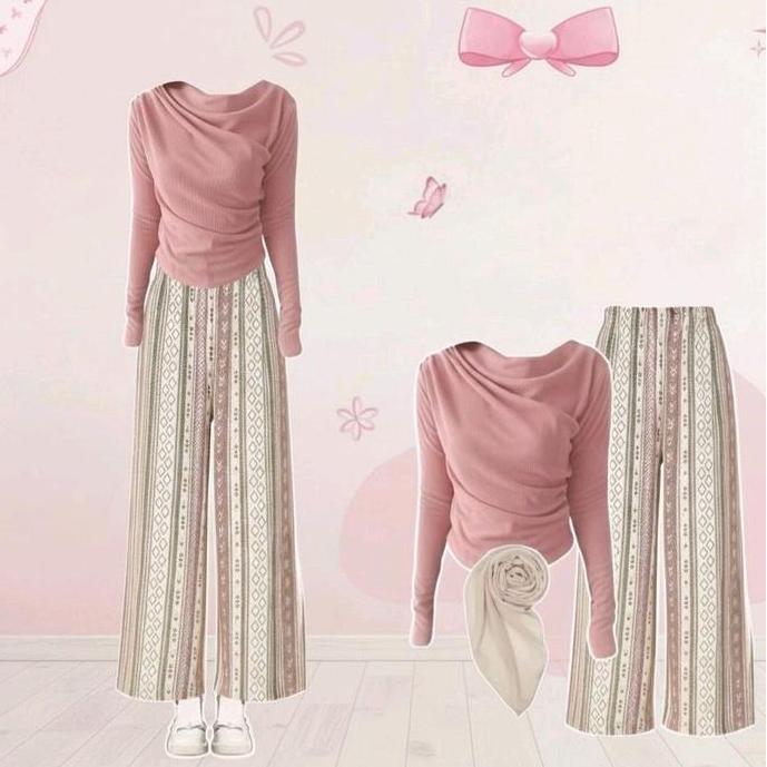oneset 3in1 dailly hommy wanita dewasa remaja | satu set baju atasan+celana kulot rayon hommy + hija