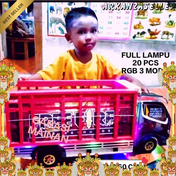 Miniatur Truk Oleng Kayu Besar 60Cm Full Lampu Terpal