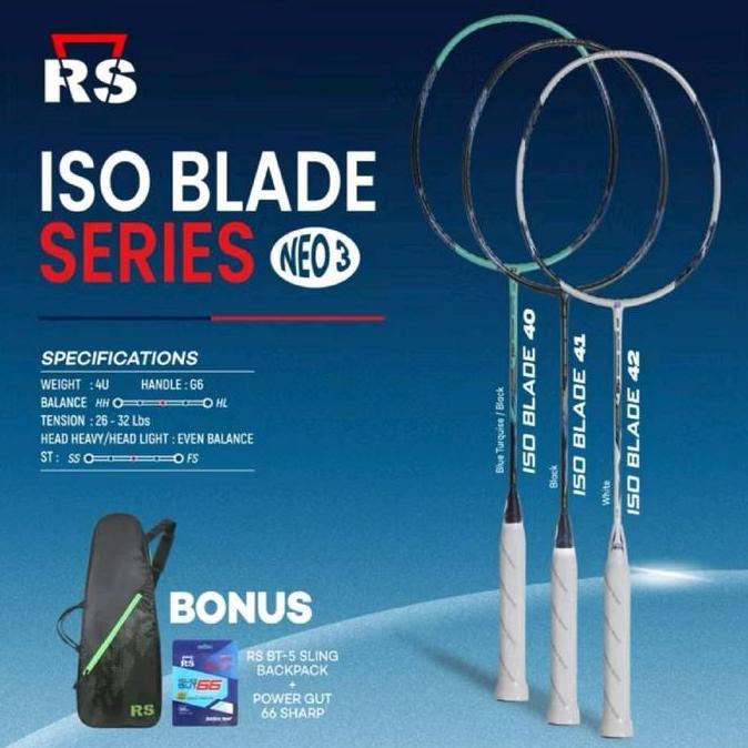 TERMURAH - Raket Badminton RS Iso Blade 40 41 42 Neo iii Original Bonus Senar