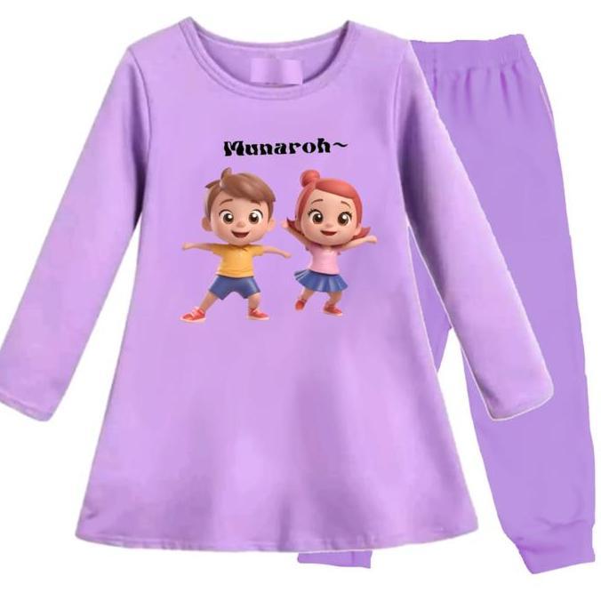 Setelan Tunik Gamis Anak Perempuan Kaos Usia 1-13 Tahun Gambar MUNAROH Baju Motif