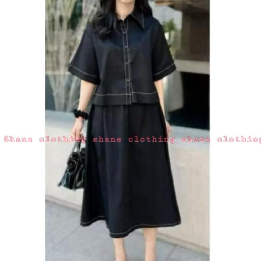 Diskon Shane Clothing Setelan Wanita Polos / One Set Atasan Rok Katun Poplin 378
