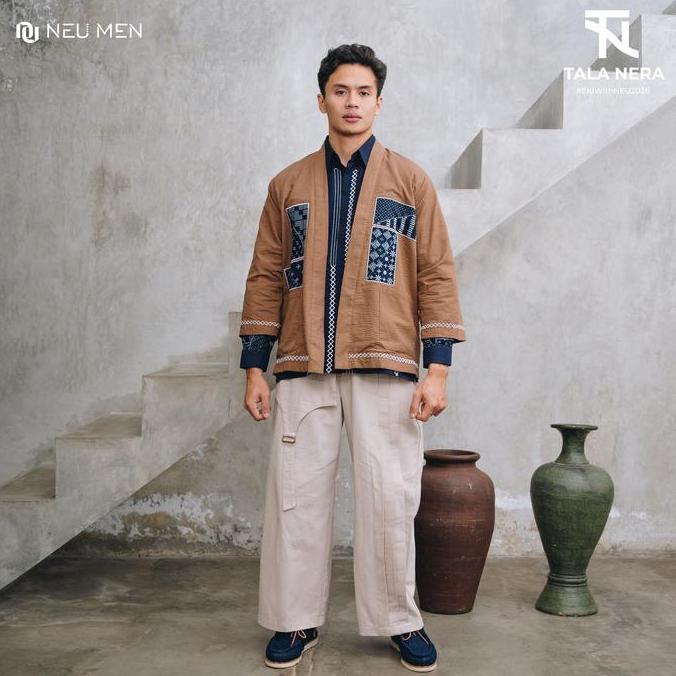 NEU MEN Outer Pria Larka Outer Outer Pria Bahan Premium Katun Bubble Coklat