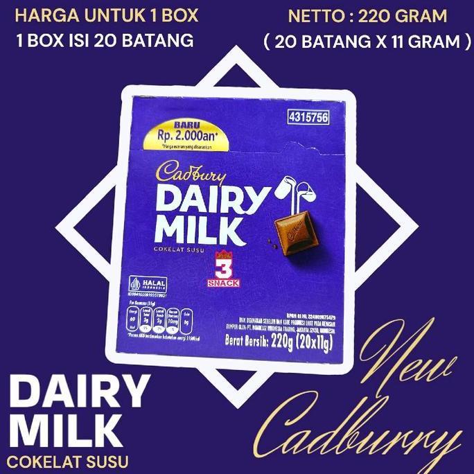 Coklat Cadbury Dairy Milk 11g 1 Box Isi 20 Pcs