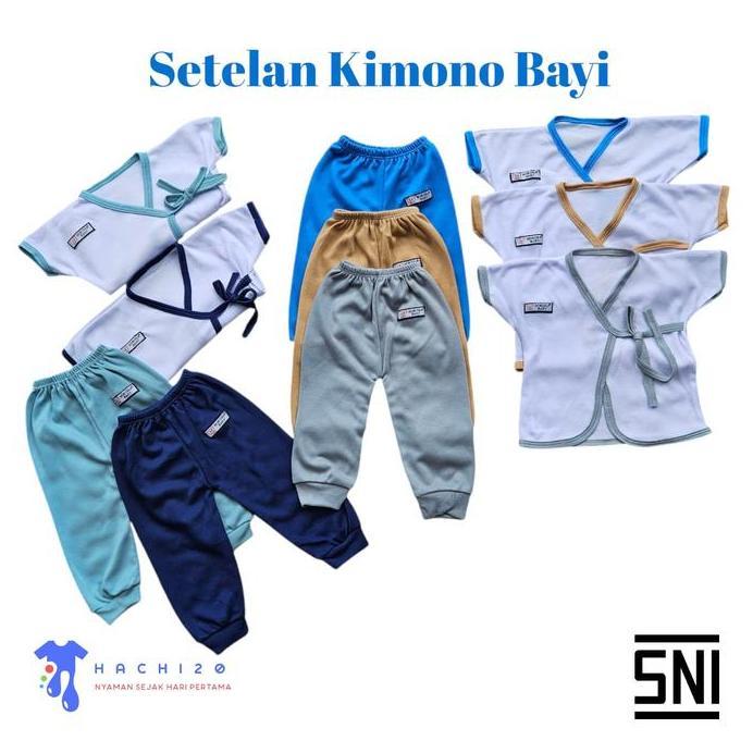 Hachi20 Setelan Baju Celana Kimono Bayi Baru Lahir SNI