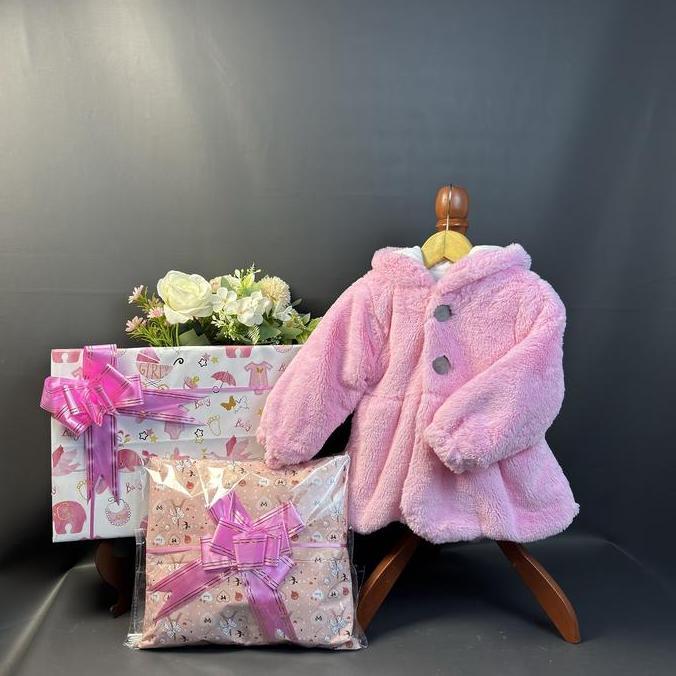 GIFT SET Jaket Anak Mantel Hoodie Bayi Perempuan Motif Bunny PINK 1-5 Tahun Lengan Panjang